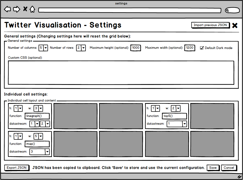 Sketch of the settings page.